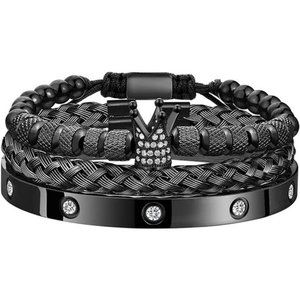 3PCS Mens Luxury Black Bangle Bracelets